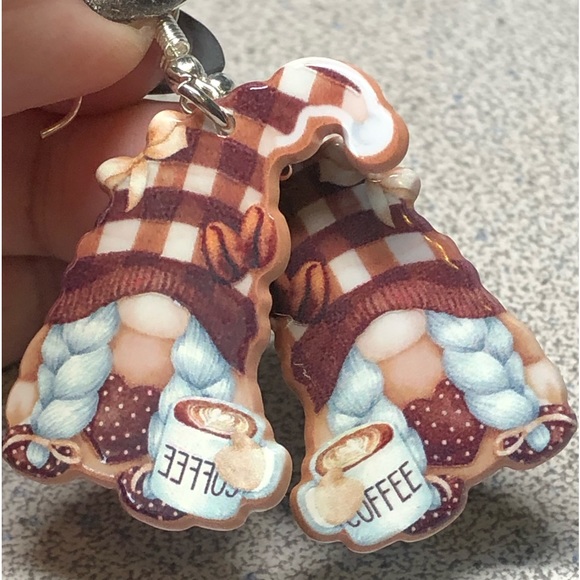2/20 Time for coffee? Double sided lumber Jack/plaid gnome earrings -adorable! - Picture 3 of 5